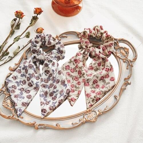 Women Streamers Scrunchies Dot Floral Print Elastic Bow Hair Rope Girl Hair Ties Korean Sweet Hair Accessories Headwear