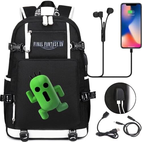 Anime Final Fantasy USB Charging Headphone Backpack Teenager Packsack Zipper Cartoon Student High Quality Laptop Bag Schoolbag