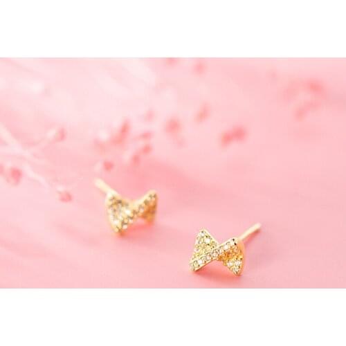MloveAcc 100% 925 Sterling Silver Fashion Earrings Cute Bows Stud Earrings for Trend Women Girls Silver Jewelry Gift