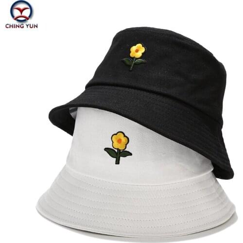 Hat spring and summer macaron-colored little yellow flowers Embroidered beach fisherman hat boys and girls casual sunshade hat