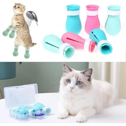 Silicone Cat Grooming Supplies Anti-Scratch Shoes For Cats Adjustable Pet Cat Boots Bath Washing Cat Claw Paw Cover Protector
