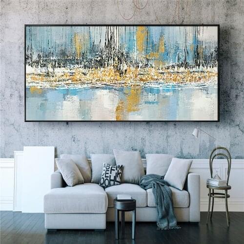 Modern home decoration painting hand-painted oil painting abstract dark gold blue texture canvas painting bright living room art