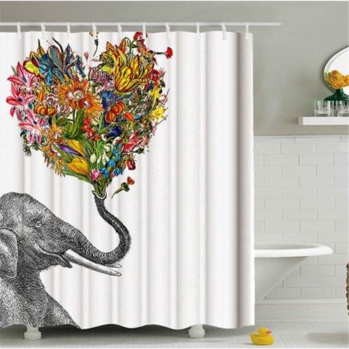 High Quality Bathroom Waterproof Shower Curtains Elephants Spray Heart-shaped Flowers Printing Curtains For Bathroom Bath Decor