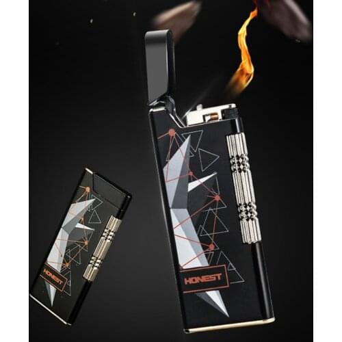 Explosion models sold Honest Ultra-thin inflatable lighters Metal sideslip inclined open flame grinding wheel lighter gift box