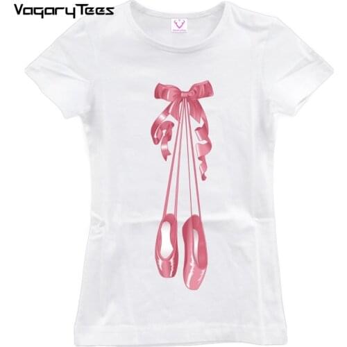 2019 The Barre Ballet Shoes Women T-Shirt Funny bow-knot Print Short Sleeve Tee Tops Summer Female Fashion T Shirts