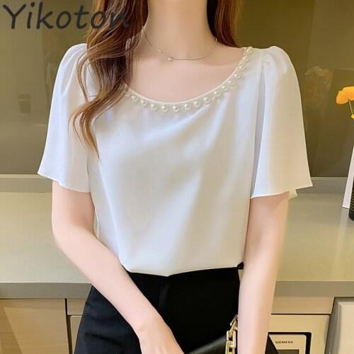 2021 Summer Blouse Shirt For Women Fashion Short Sleeve O Neck Casual Office Lady White Shirts Tops Japan Korean Kawaii Style