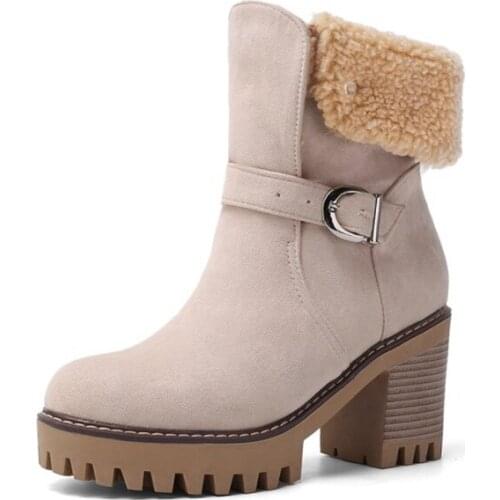 BLXQPYT Size 34-43 Ankle Winter Snow boots women warm mujer booties High Heels Party Wedding casual Shoes woman with fur 2010