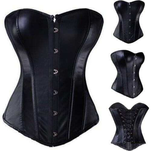 Gothic Punk Black Red Faux Leather Plus Size Corset Steampunk Steel Boned Lace up Corsele Women Waist Cincher Corsets Top S-6XL