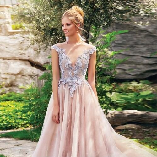 Peach Beach Wedding Dress 2021 Backless 3D Flowers Sleeveless Boho A-Line Princess Bride Gowns Vestido De Novia