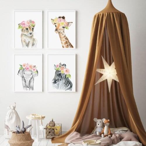 Animals Elephant Zebra Garland Canvas Paintings Poster Nursery Wall Art Print Painting Kid Bedroom Decoration Picture No Frame