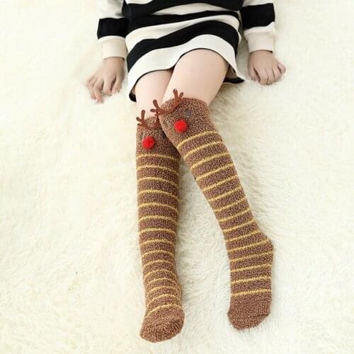 Winter Warm Kids Coral Fleece Socks Cute Cartoon Children Long Tube Socks Soft Comfortable Girls Over Knee Socks 5-12T