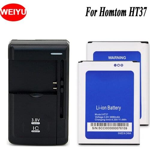1LOT=2PC Battery+Universal Charger For Homtom HT37 Phone Battery 3000mAh Hight Capacity For Homtom HT37 pro Batteries