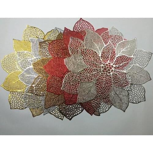 1Pcs Antislip Western Food Cushion Lotus Flower Kitchen Supplies PVC Bronzing Pure Color Table Decoration Hollow Mat 42*43cm