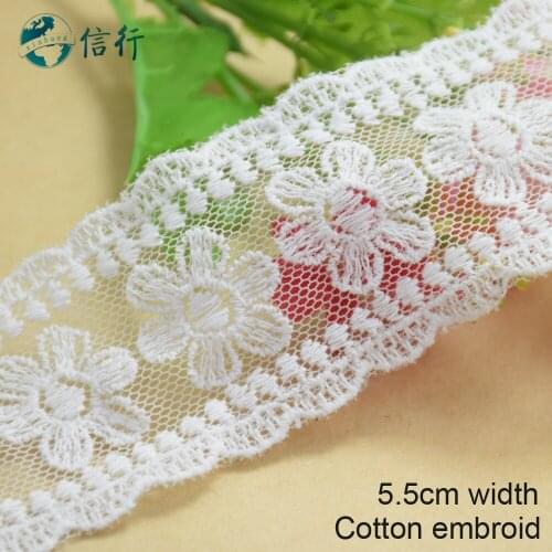 10yards 5.5cm cotton embroid lace sewing ribbon guipure trims or fabric warp knitting DIY Garment Accessories free shipping#3650