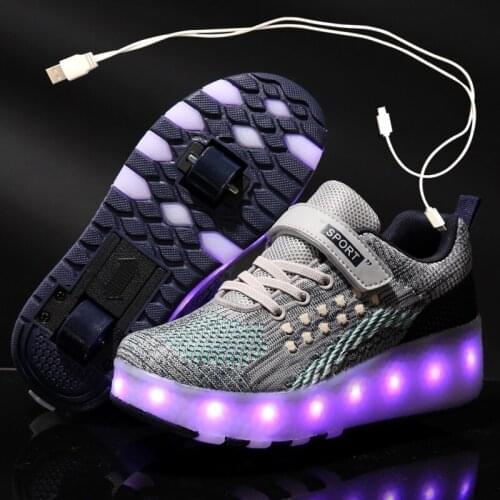 2020 New USB Charge LED Colorful Children Kids Fashion Sneakers with Two Wheels Roller Skate Shoes Boys Girls Shoes 03