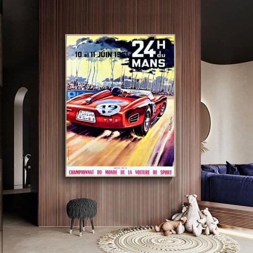 24 Hours Of Le Man 1961 June 10-11 Poster Painting Canvas Print Nordic Home Decor Wall Art Picture For Living Room Frameless