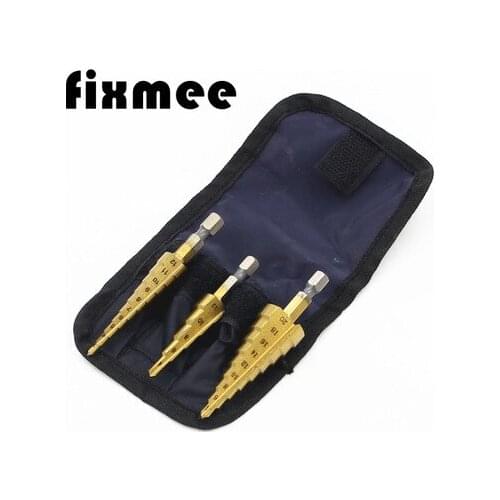 3Pcs 3-12mm 4-12mm 4-20mm HSS Straight Groove Step Drill Bit Titanium Coated Wood Metal Hole Cutter Core Cone Drilling Tools Set