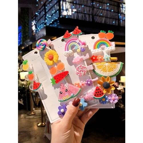 6/8/10/20/24 Pcs/Bag Children Cute Cartoon Fruit Hair Cllips Girls Knitting Flower Rubber Bands Hairpins Kids Hair Accessories