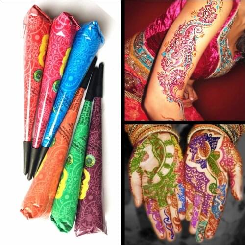9 Colored To Choose Indian Henna Tattoo Paste Cream Women Mehndi Henna Tattoo Cones For Body Art Paint Natural Pigment Stencil