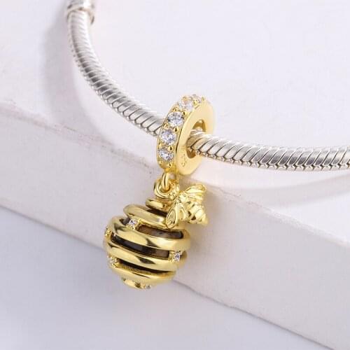 925 Sterling Silver Honeycomb Sparkling Beehive Tiger Eye CZ Zircon Pendant Charm Bracelet DIY Jewelry For Original Pandora