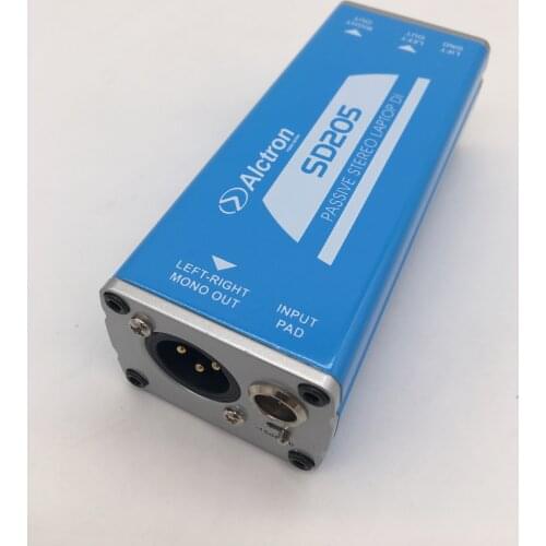 Alctron SD205 passive direct box, stereo DI box convert unbalanced to balance audio signal processor, passive stereo laptop DI