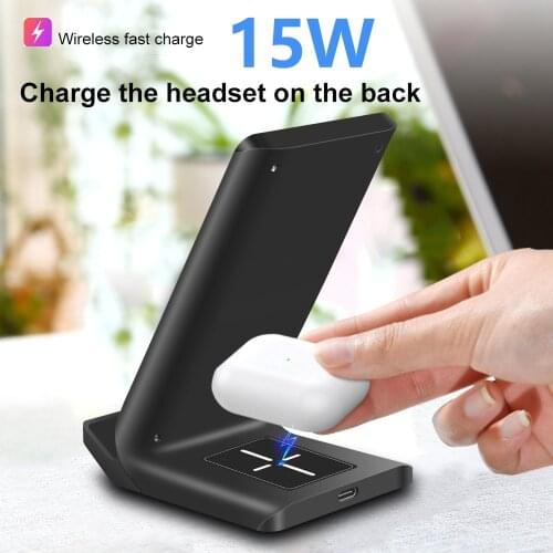 15W 2 in 1 Wireless Charger for iPhone 12 11 Pro Max XS MAX X XR Fast Wireless Charging Stand for Airpod 2 for Samsung Note 10 9
