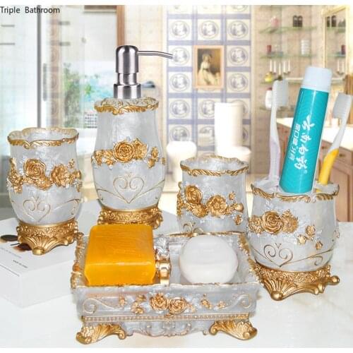 European Resin Bathroom Set 5pcs Soap Dispenser Tooth Brush Holder Cup Soap Dish Household bathroom decoration accessories