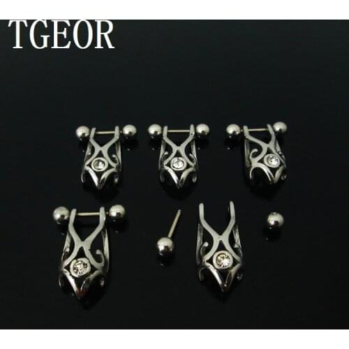 Hot sale piercing 1 pair 16G stainless steel ear piercing earring Helmet gem crystal piercing nipple ring