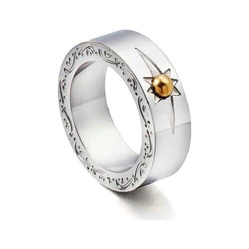 Inlaid Gold Bead Sun Totem Titanium Ethnic Style Steel Men Women Ring Size 6-11