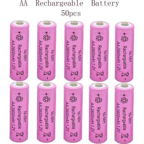 50pcs AA 2800mAh 1.2V 2A Rechargeable Battery Ni-MH Batteries for Camera Toys Remote Control Pre-Charged
