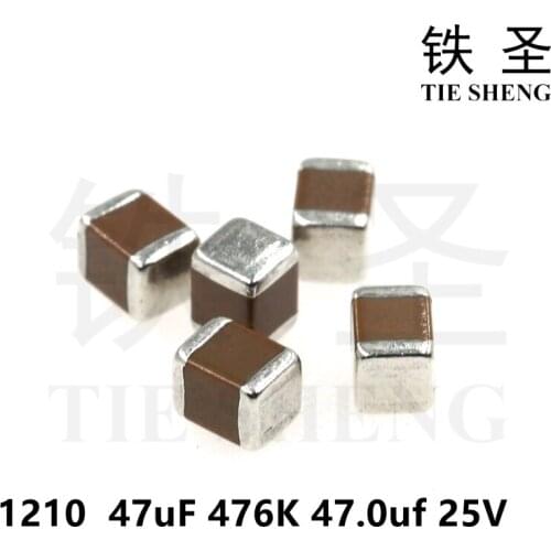 50pcs 1210 47uF 476K 47.0uf 25V X7R 10% SMD Ceramic Capacitor MLCC