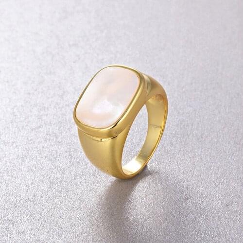 S925 silver square ring natural white shell stone black agate stone light luxury fashion modern ring for men and women