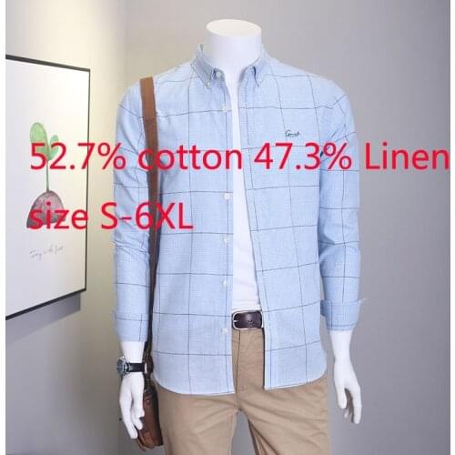 New Arrival Fashion Spring Autumn Men Linen Cotton Loose Large Plaid Single Breasted Long Sleeve Casual Shirts Plus Size S-6XL