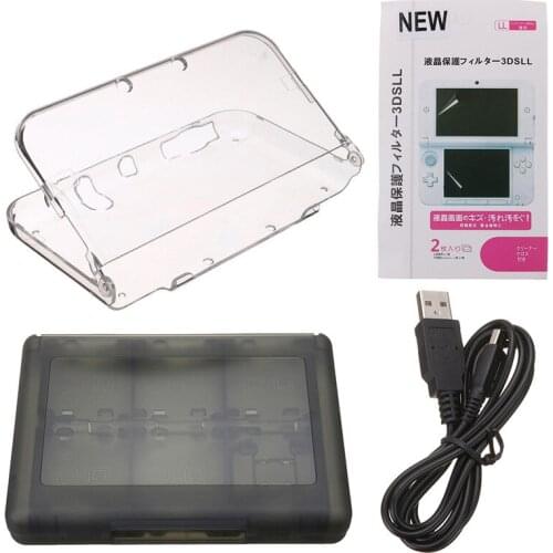 For Nintendo NEW 3DS LL/XL Protector Kit Cystal Shell Transparent Case Game Card Box Screen Film Charging Cable For New 3DSXL