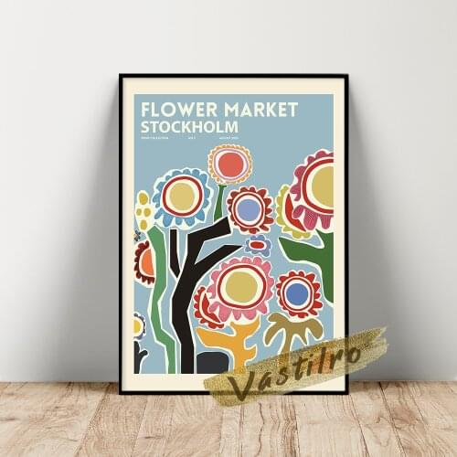 Astrid Wilson Flower Market Poster, Stockholm Flower Market Wall Picture, Color Flower Leaf Watercolour, Kids Room Wall Stickers