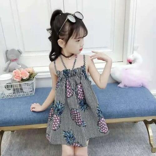 2T -9 Years Girls Dresses Kids Summer Sleeveless Strap Princess Dress Cotton Print Children Clothes Girl Casual Beach Sundress