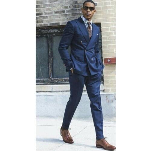 Casual Dark Blue Suits Business Men for Wedding trajes de hombre Best Man Blazer Costume Homme Slim Fit Terno Masculino 2 Pieces