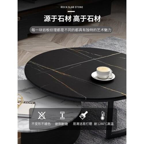 Italian style simple rock plate round high low tea table modern simple living room small family tea table TV cabinet combination