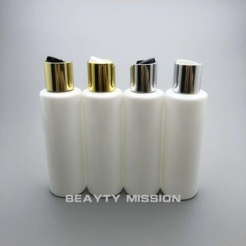 BEAUTY MISSION 150ml 36 pcs/lot white empty plastic shampoo PET bottle with gold/silver disc top cap, cream/essential oil bottle
