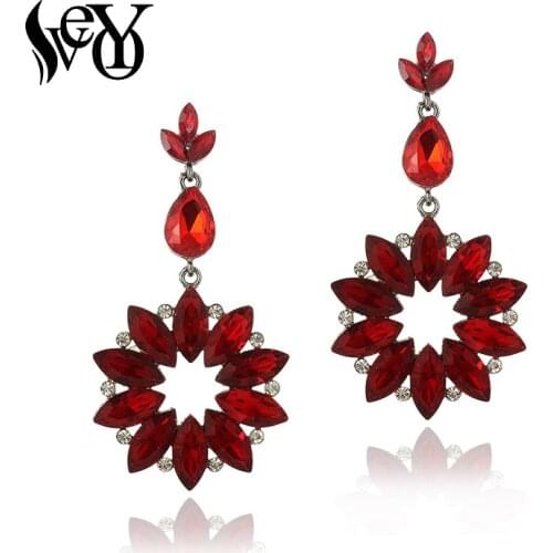 VEYO Luxury Crystal Drop Earrings Fashion Red Hollow out Bridal Dangle Earrings For Women New Jewelry