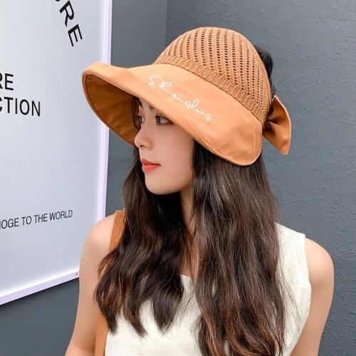 New Womens South Korean Sunscreen Hat, Breathable Mesh, Empty Top Hat, Letters Rolled Up, Big Cornice Hat, Pot Hat