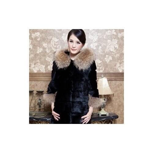 Free shipping New Real Natural full pelt Rabbit Fur Coat Womens Winter fashion whole skin fur jacket Big Size