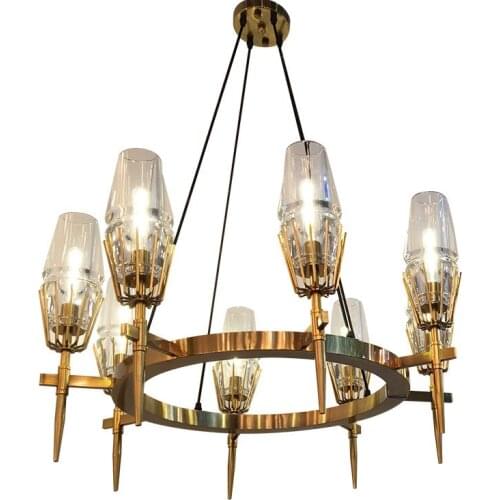 Modern copper retro round glass chandelier metal LED lamp Dia 60/80cm For Parlor restaurant Home Suspension Chandelier PA0100