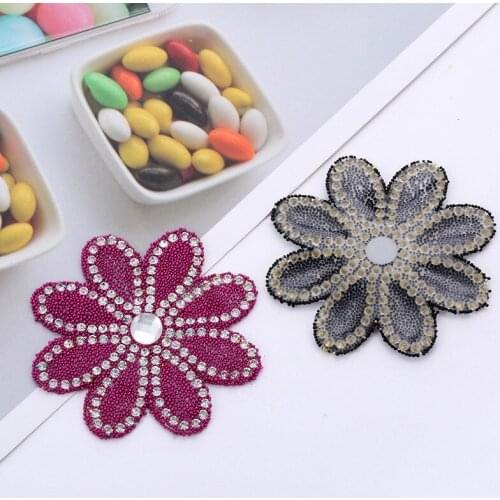 Rhinestones Crystal Beads Flowers Glass Diy Patches Cute Applique Iron on Iron Patches for Clothing 3D Handmade Beaded