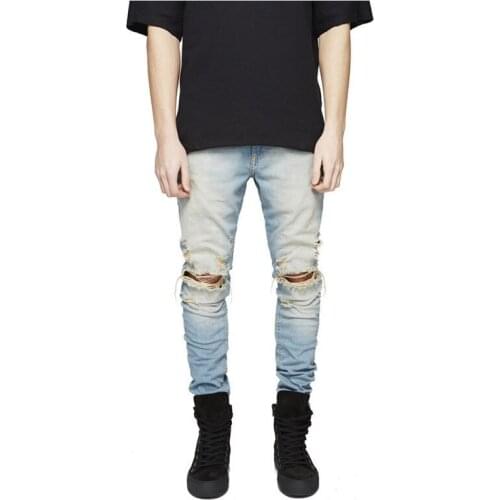 Top quality 2020 Fashion Casual Knee zipper ripped hole jeans washing Vintage mens jeans Hip hop streetwear hip hop skinny jean
