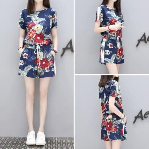 Womens clothing loose plus fat track suit wife two-piece suit woman sports short-sleeved printed fashion casual large size suit