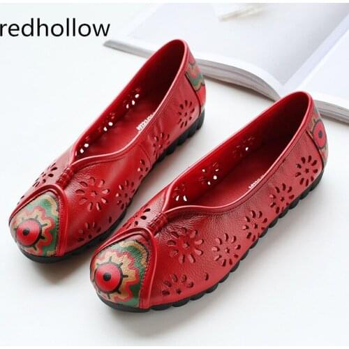 Women Loafers Flat Shoes Spring Summer Casual Shoes Women Soft Leather Shoes Breath Slip On Flats Round Toe Ethnic Shoes Female