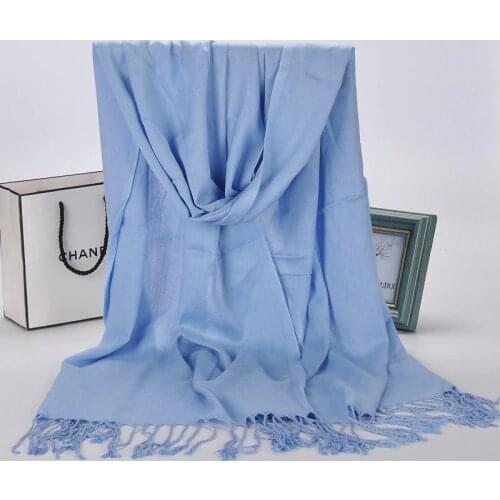 Blue New tassel winter scarves for women shawls and wraps lady pashmina solid long cashmere head scarves hijab stoles