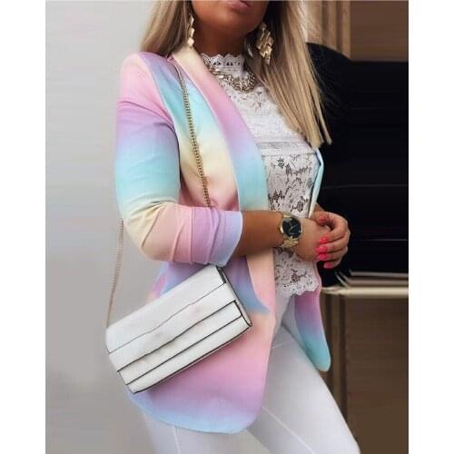 STYLISH LADY Gradient Color Blazer 2021 Autumn Women Notched Pocket Tie Dye Printed Pocket Club Party Workwear OL Blazer Jacket