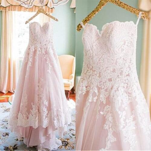 Alluring Pink A-line Wedding Dress Sweetheart Appliques Bridal Gowns Zipper Back Vestido De Novia Princesa Vintage